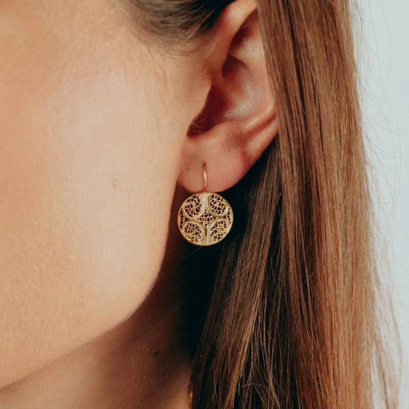 Circle Filigree Earrings Gold Plated Silver