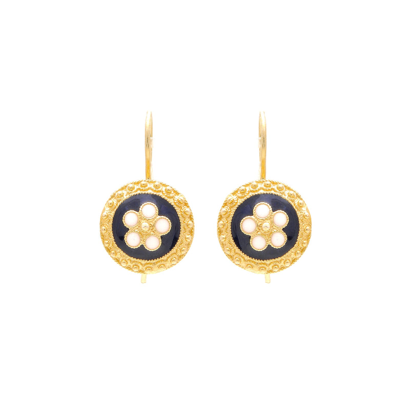 Caramujo Floral Medal Earrings 9K Gold