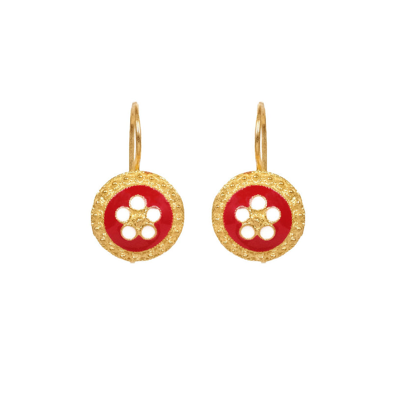 Caramujo Medal Red Earrings Gold Plated Silver