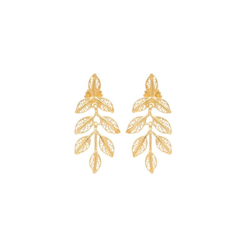 Leaves Filigree Earrings Gold Plated Silver