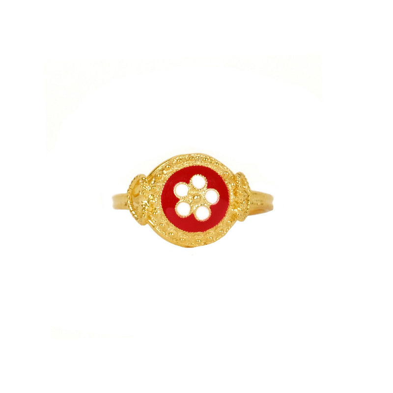 Caramujo Medal Red Ring Gold Plated Silver