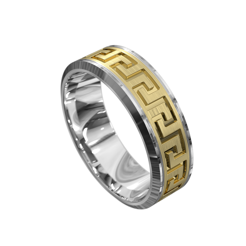 Hector Greek Key Ring (Yellow & White Gold)