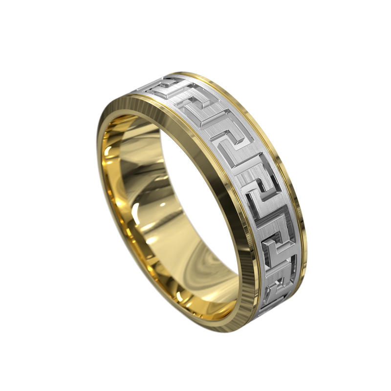 Hector Greek Key Ring (Yellow & White Gold)