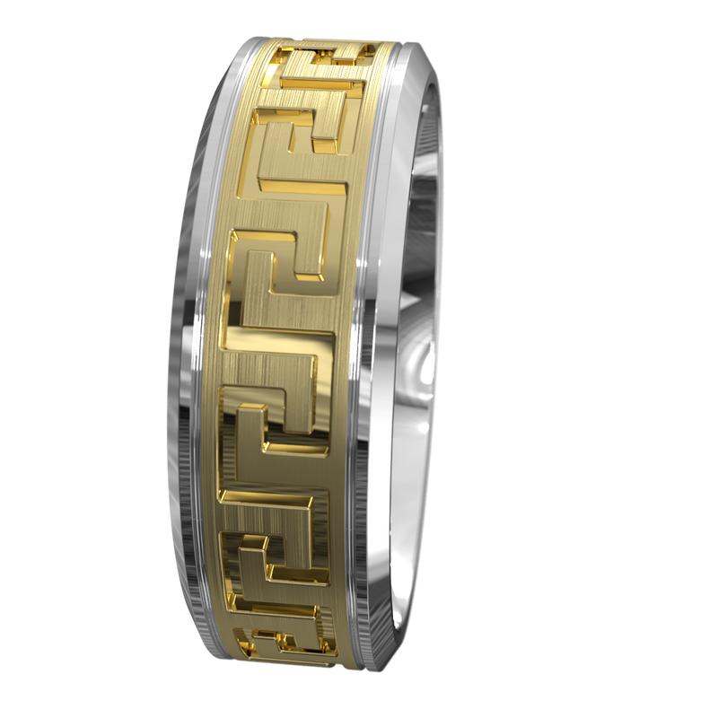 Hector Greek Key Ring (Yellow & White Gold)