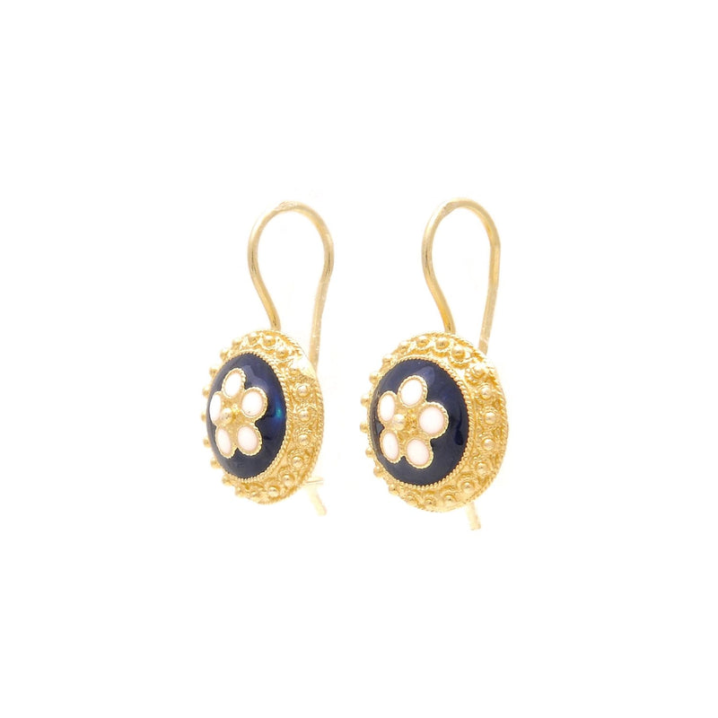 Caramujo Floral Medal Earrings 9K Gold