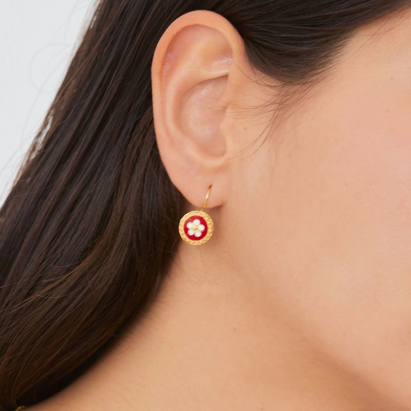 Caramujo Medal Red Earrings Gold Plated Silver