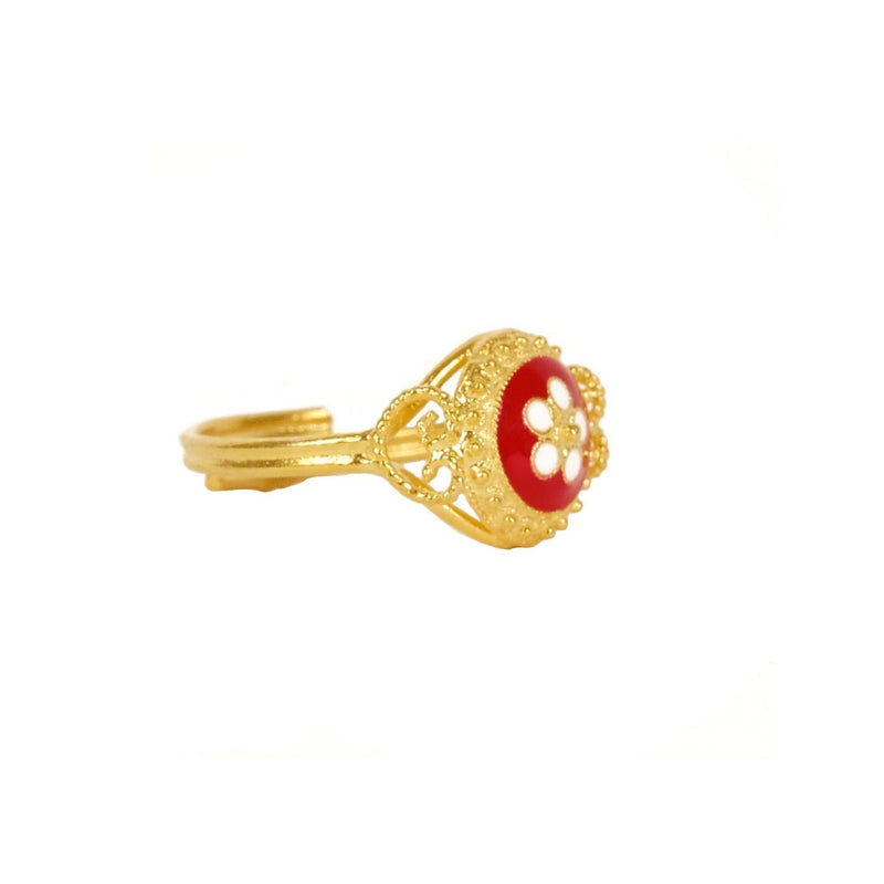 Caramujo Medal Red Ring Gold Plated Silver